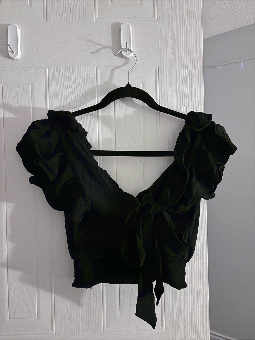 Black Ruffle Tie-Front Women's Top